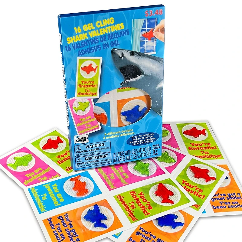 Mello Smello 16 CT Valentins De Requins Adhesifs En Gel Cartes