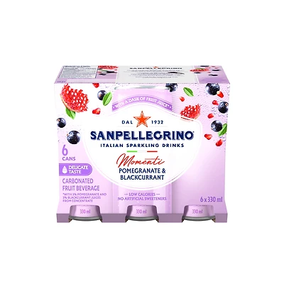 SAN PELLEGRINO MOMENTI Sparkling Water Pomegranate Blackcurrant, 6 x 330ml Cans