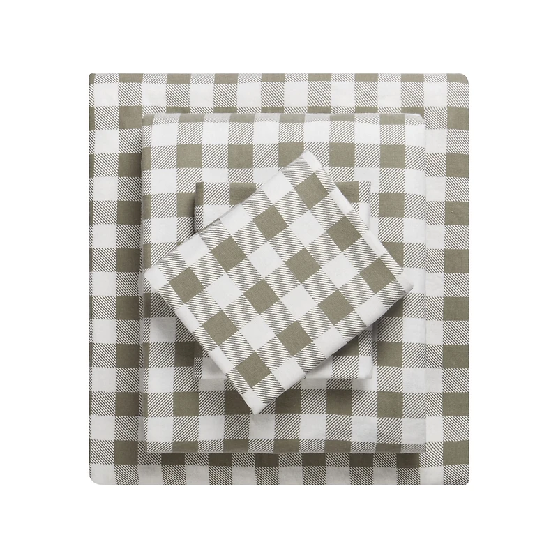 HOMETRENDS 3-Piece Tan Bufflalo Check Flannel Sheet Set, Twin, 100% Cotton