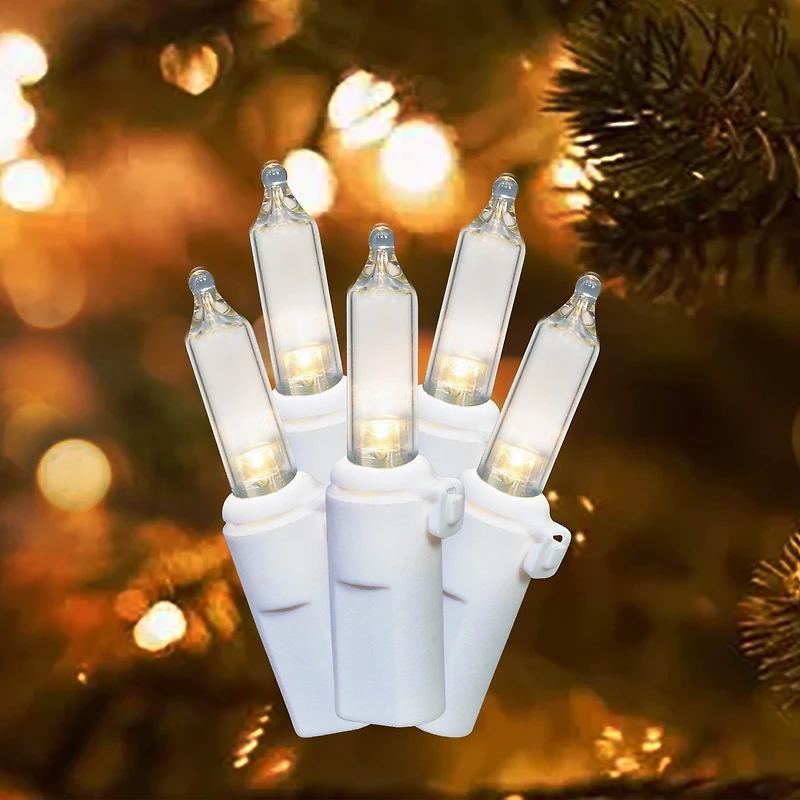Holiday Time 100-Count Warm White LED Glass Mini Christmas Lights, with White Wire