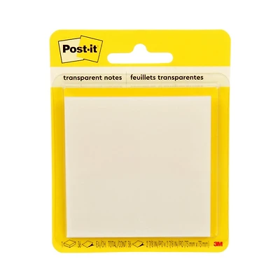 Feuillets transparents Post-it® 600-TRSPT, 73 mm x 73 mm (2 7/8 po x 2 7/8 po), 1 bloc/paquet, 36 feuillets/bloc Feuillets transparents
