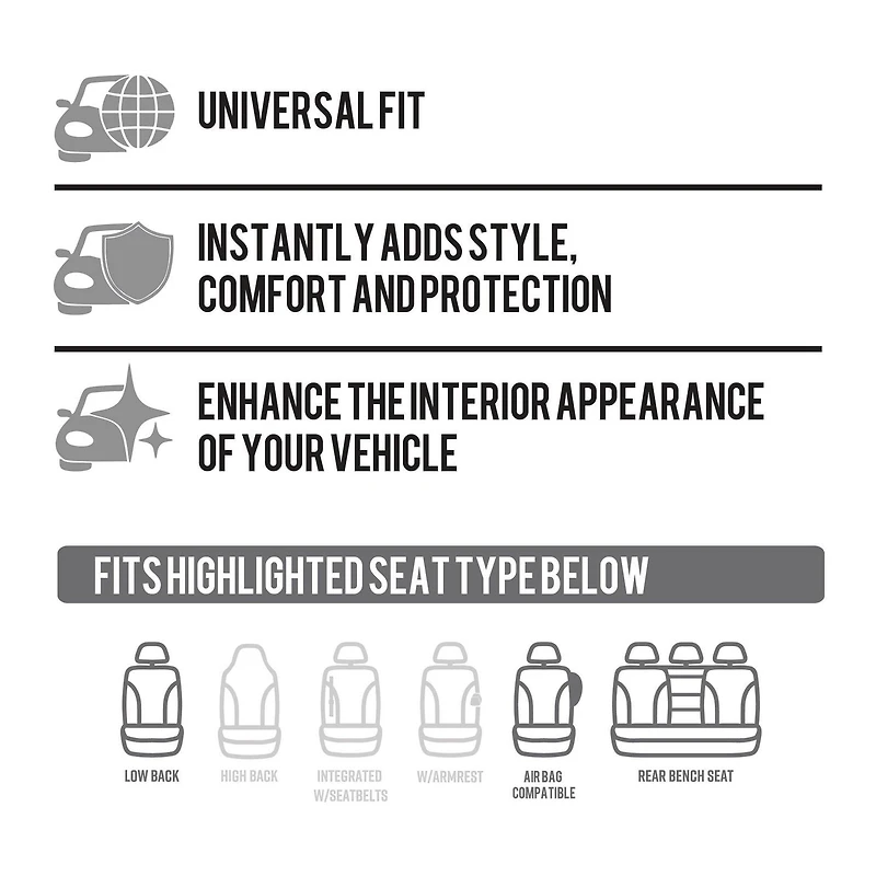 AUTO DRIVE 3-PIECE Jacquard Car Seat Cover Full Set For Front and Rear Seat Universal Fit