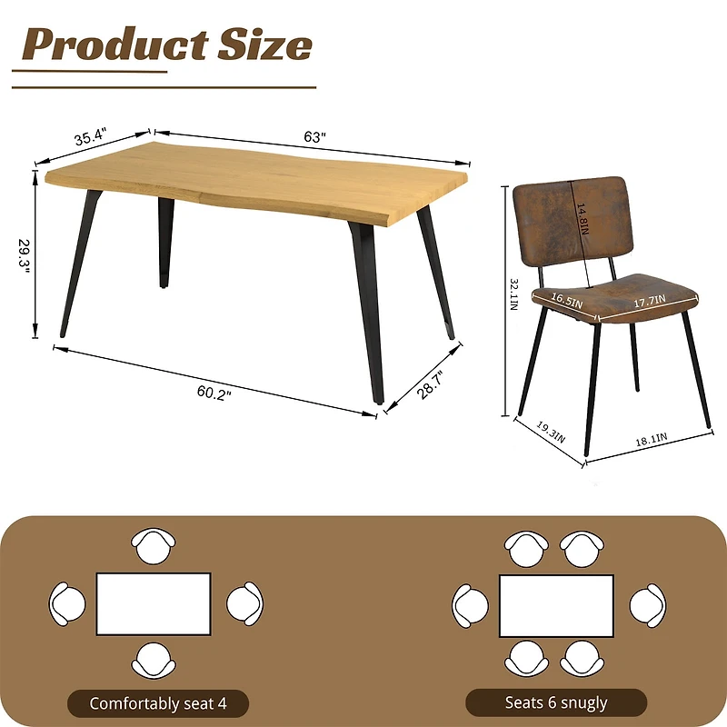 Homy Casa 5-Piece Dining Table Set with Live Edge Faux Wooden Top and 4 Chairs