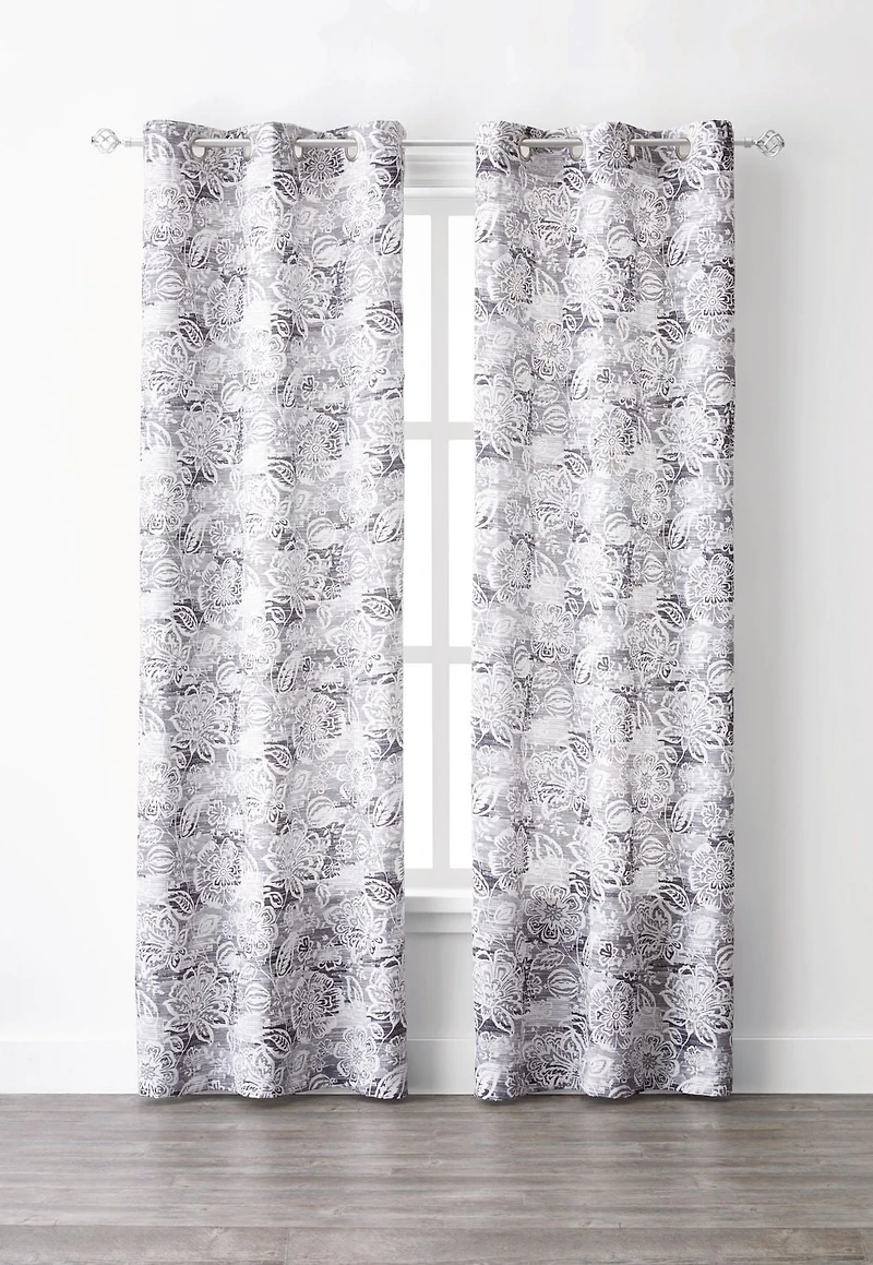 Mainstays Floral Jacobean Grey Curtain Panel Pair