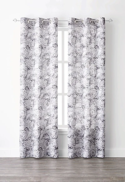 Mainstays Floral Jacobean Grey Curtain Panel Pair