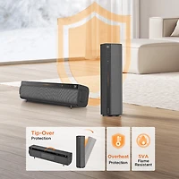 Chaufferette tour en céramique Pelonis 1500 W, utilisable à la verticale ou à l’horizontale avec télécommande, noire