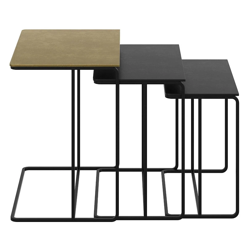 Chic industriel Aluminium Fonte Table d'Appoint, Jeu de 3 - Or Antique et Noir