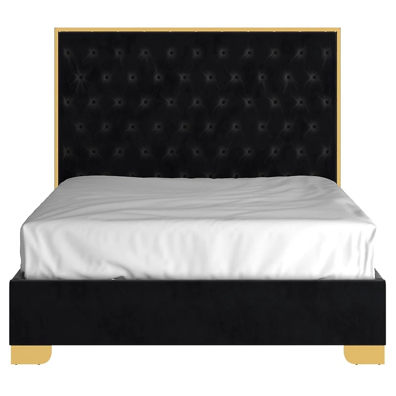 Lit, 60 po Contemporaine en Velours et Métal - Noir et Or