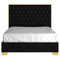 Lit, 60 po Contemporaine en Velours et Métal - Noir et Or