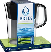 Pichet de filtration d’eau Brita d’une capacité de 10 tasses avec filtre Elite et indicateur de changement de filtre SmartLight, réduit plus de 30 contaminants, incluant le plomb et les microplastique modèle Tahoe noir
