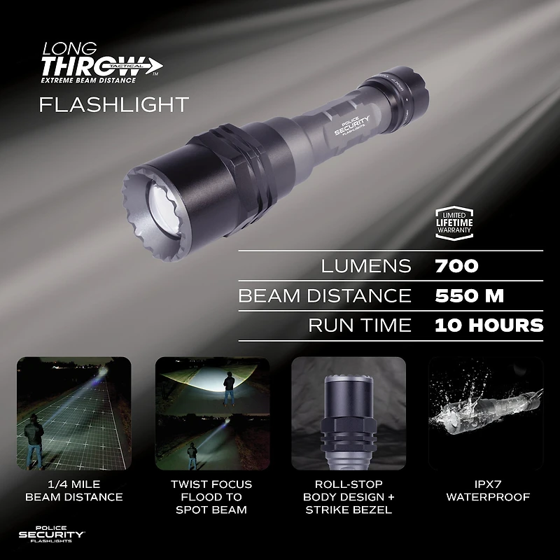 Police Security 700 Lumen Long Throw 550 Meter Flashlight