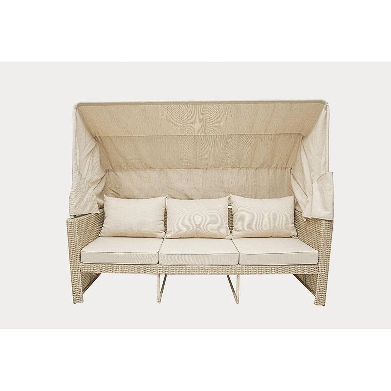 Deko Living 5 Place Seating Outdoor Wicker Patio Couch with Canopy and Ottoman Set with Table