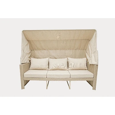 Deko Living 5 Place Seating Outdoor Wicker Patio Couch with Canopy and Ottoman Set with Table