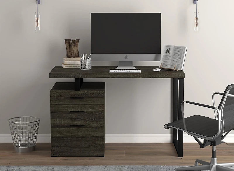 Safdie & Co. Desk 47.25L Dark Grey 3 Drawers Black Metal