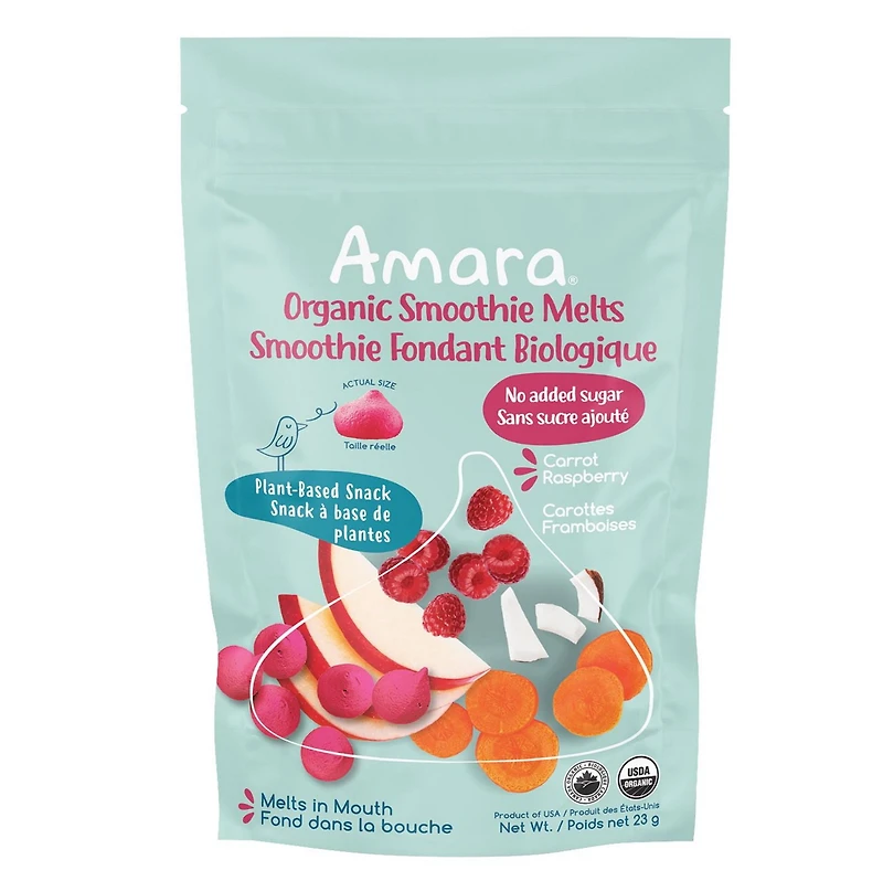 Amara Plant Based Yogurt Smoothie Melts, Carrots Raspberry, Melt in Your Mouth Org Snacks