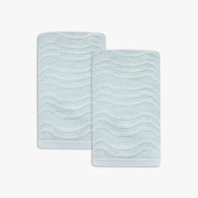 Mainstays Kids 2pk Hand Towel, Light Blue Waves, 15x26", 100% Cotton