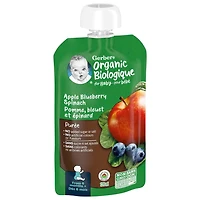 GERBER Organic Purée, Apple Blueberries Spinach, Baby Food, 128 mL