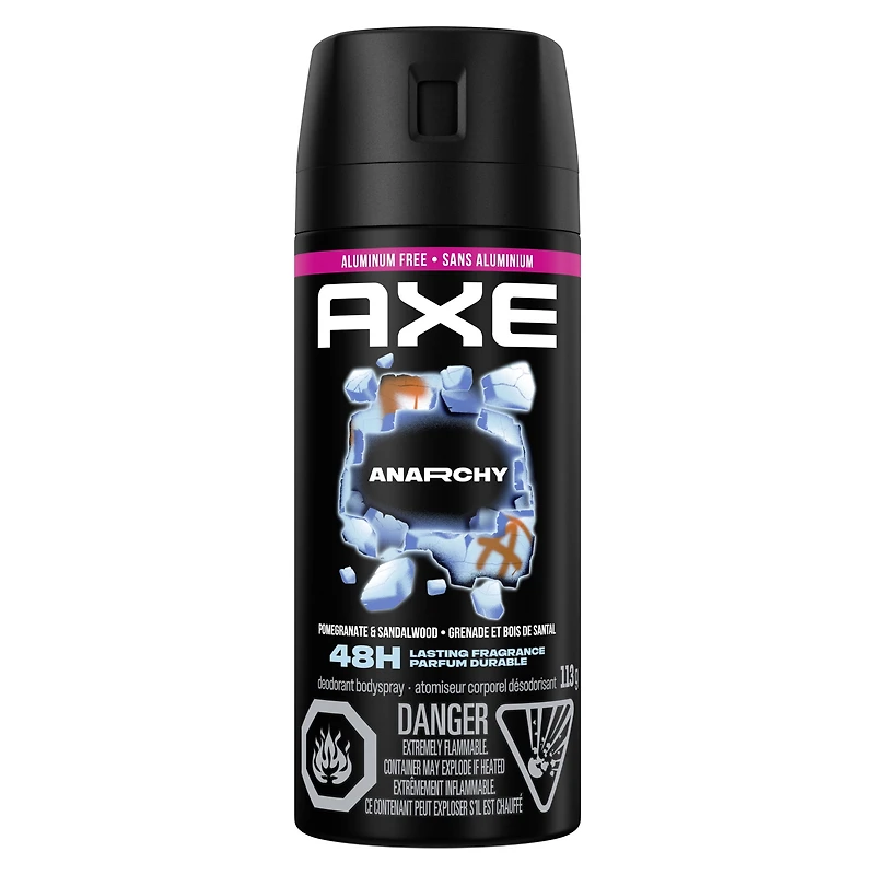 AXE Anarchy Deodorant Body Spray for 48-Hour odour protection, Pomegranate & Sandalwood, Aluminum-free Deodorant, 113g