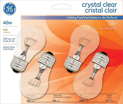 A15 cristal clair GE 40 W – paquet de 4