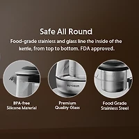 BUYDEEM K2423 Théière, Bouilloire Électrique Durable en Acier Inoxydable 316 et Verre Allemand Schott, Infuseur Amovible, Maintien Automatique au Chaud, Sans BPA, 1,2L