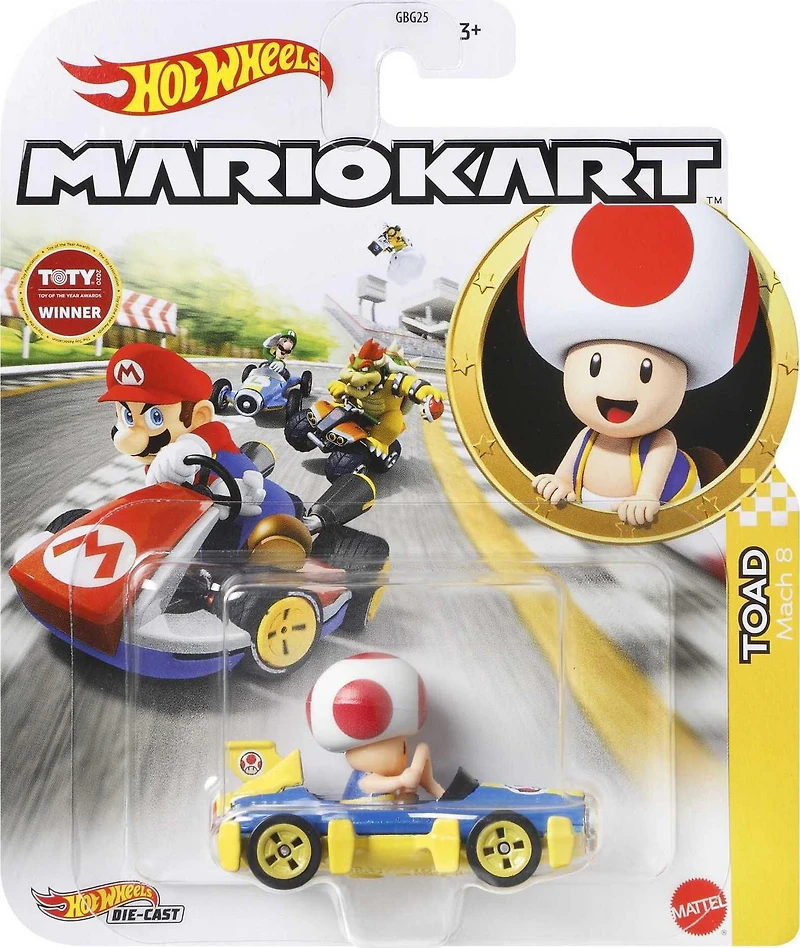 Toad Mach8 de Mario Kart sous forme de véhicules Hot Wheels en métal moulé sous pression à l’échelle 1:64