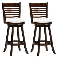 Lot de 2 tabourets de bar pivotants d'intérieur CorLiving Willa marron foncé avec assises en similicuir blanc et dossiers hauts à lattes horizontales