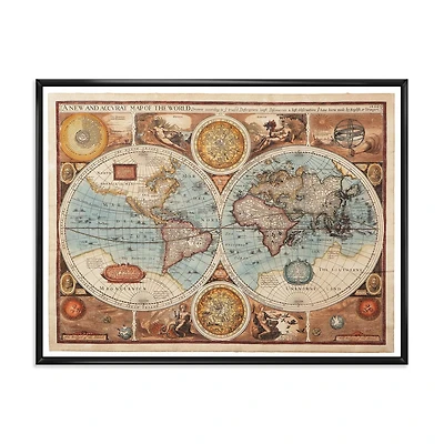 Designart Ancienne carte du monde VIII ART MURAL À CADRE FLOTTÉ