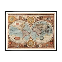 Designart Ancienne carte du monde VIII ART MURAL À CADRE FLOTTÉ