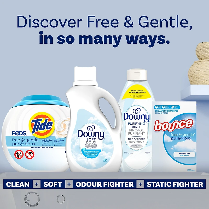 Assouplissant textile liquide pour la lessive (adoucissant textile) Downy Ultra Free & Gentle , hypoallergénique 3,29L