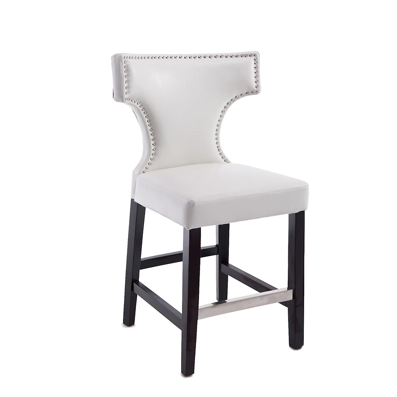 Tabourets de bar d'intérieur CorLiving Kings en similicuir clouté, hauteur comptoir, blancs (lot de 2)