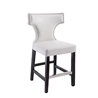 Tabourets de bar d'intérieur CorLiving Kings en similicuir clouté, hauteur comptoir, blancs (lot de 2)