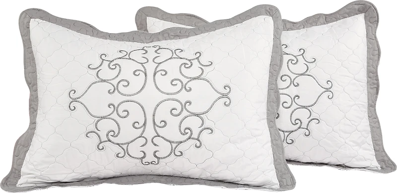 Couvre-lit brodé Marina Decoration, couvre-lit ultra doux et uni, parure de lit d'été avec taie d'oreiller matelassée, motif mandala argenté