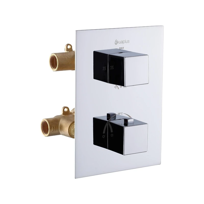 Square 3-functions thermostatic valve. handheld handshower and showerhead, or simultaneously