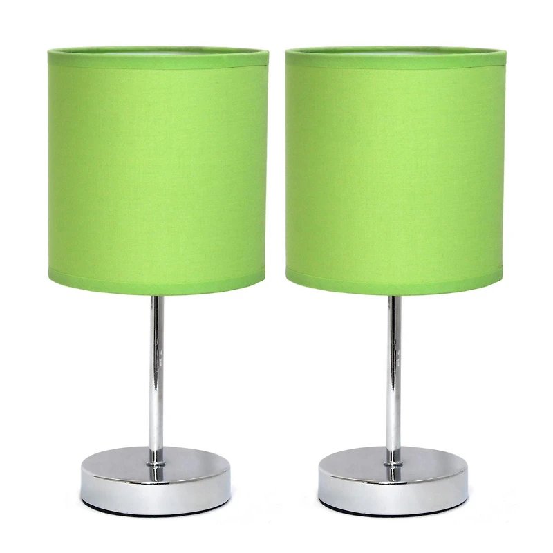 Simple Designs Chrome Mini Basic Table Lamp with Fabric Shade 2 Pack Set