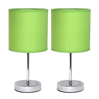 Simple Designs Chrome Mini Basic Table Lamp with Fabric Shade 2 Pack Set