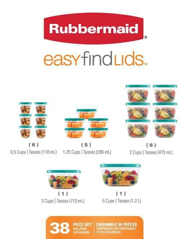 Rubbermaid Easy Find Lids 38-Piece Food Storage Container Set, Turquoise