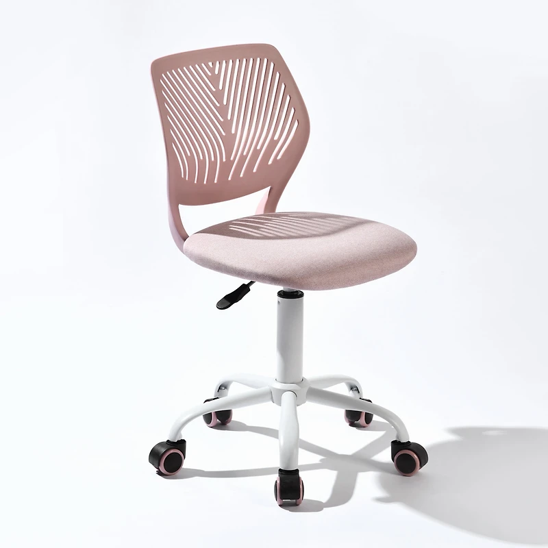 Chaise de bureau pivotante réglable Homy Casa avec assise rembourrée pour bureaux d'étude en dortoir, tissu rose