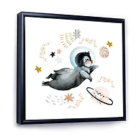 Designart Little Penguin Flying Stars and Planets II FLOAT FRAME WALL ART