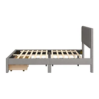 Lit plateforme capitonné gris clair CorLiving Metro avec rangement et tiroirs en format double/double et grand lit