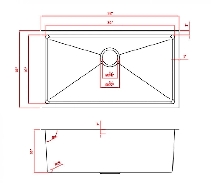 American Imaginations 32-in. W CSA Approved Stainless Steel Kitchen Sink With 1 Bowl And 18 GaugeAI-34453