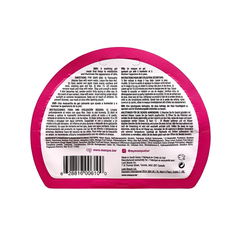 Masque gel à la mangue et au fruit du dragon iN.gredients - Hydratant et illuminateur Masque Gel Mangue Fruit du Dragon, 1 soin, Hydratant et Illuminateur