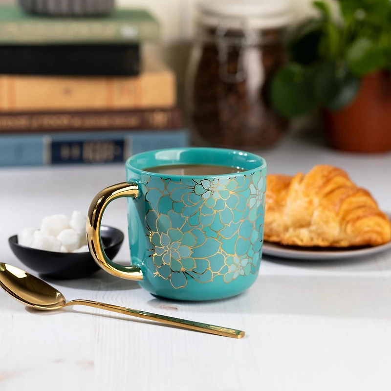 Tasse à café en grès thym et table, 16 oz liq., succulente sarcelle Tasse