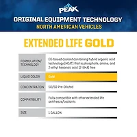 PEAK® OET Extended Life Gold 50/50 Pre-Diluted Coolant /Antifreeze for North American Vehicles, 3.78 Liters, PEAK OET AFC 50/50 N.A. Gold