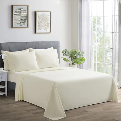 Marina Decoration Ultra Soft Silky Deep Pocket Solid Rayon from Bamboo Bedding All Season Sheet Set, Ivory Color