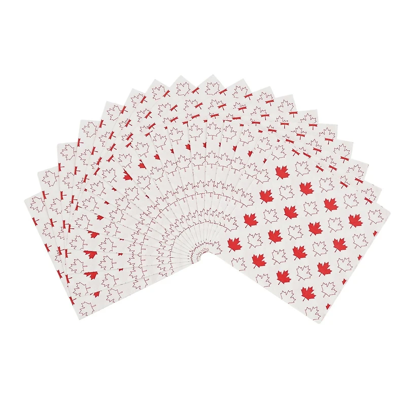 Way to Celebrate! Red And White Maple Leaf Paper Luncheon Napkins, 6.5in, 18ct