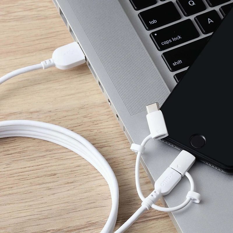 Onn. 6 ft./1.8 m Charge & Sync Tri-Tip Cable with Micro-USB, Lightning and USB-C Connectors
