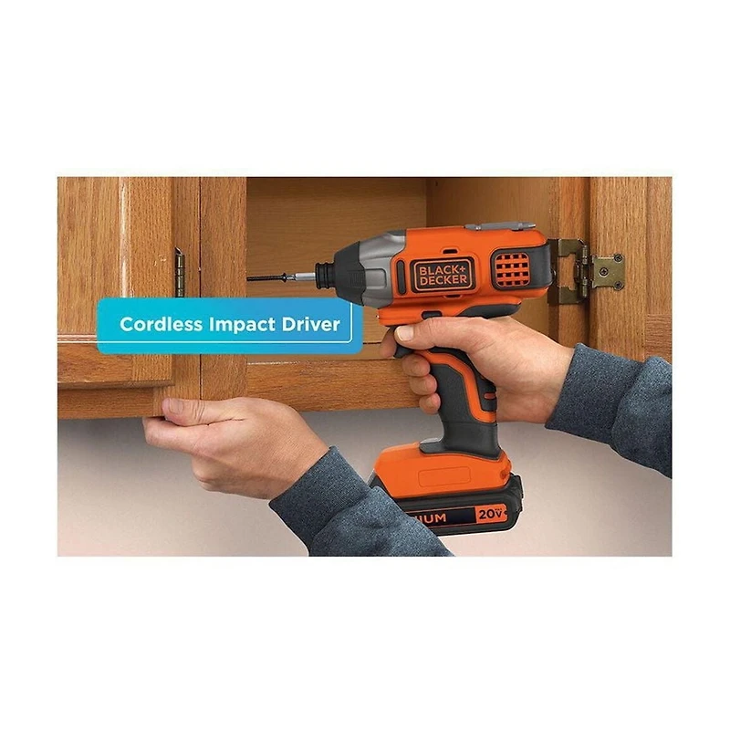 Ens. combiné de perceuse/visseuse et tournevis BD2KITCDDI de Black & Decker à choc 20 V MAX lithium ion Comprend une perceuse/visseuse, un tournevis à choc, une batterie 20 V MAX lithium ion et un chargeur
