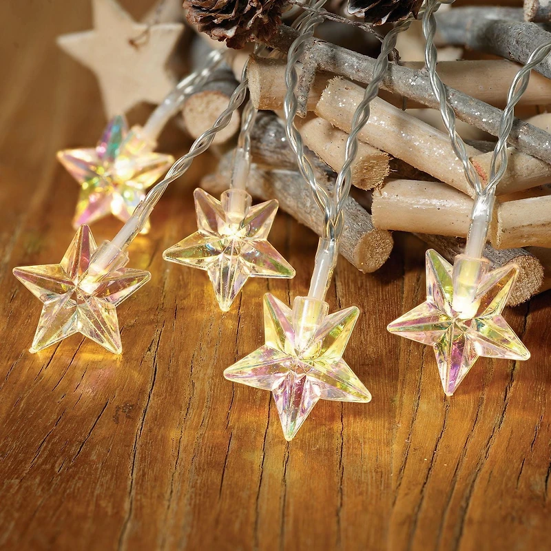 Holiday Time 20-Count Battery-Operated Warm White LED Star Christmas Lights, with Timer, 7.9'