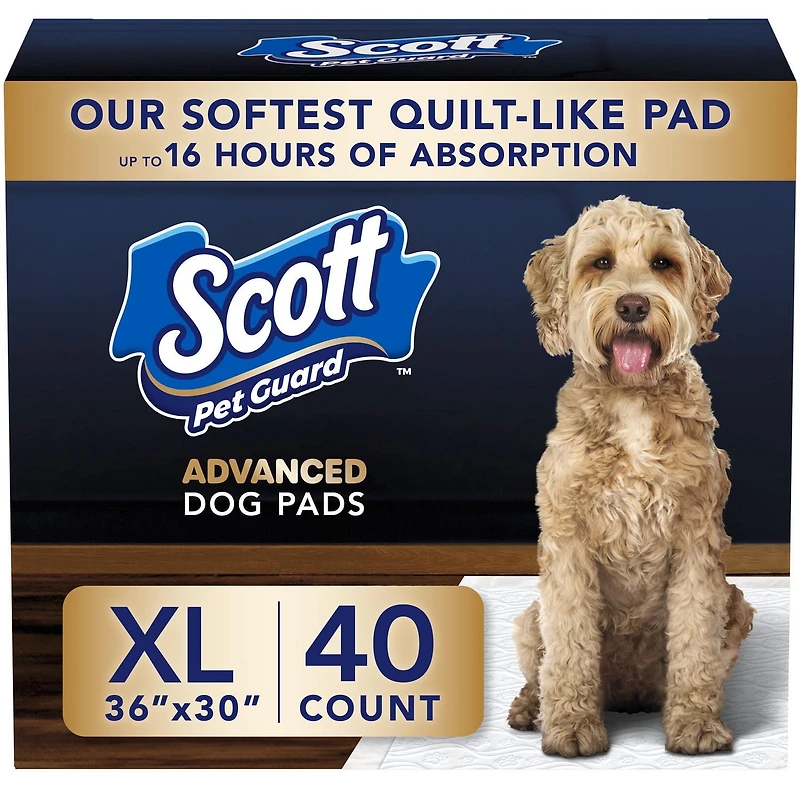 Scott Pet Guard Advanced Dog Pads - Dog Training Pee Pads for Puppies, Medium & Large Dogs - Up to 16 Hour Absorbency with odour Control - Softest Quilted Dog Pee Pads - XL - 30" x 36" - 40 Pack