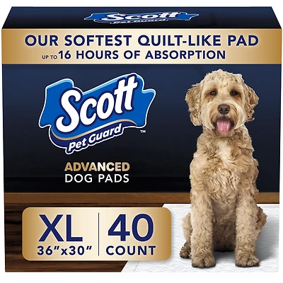 Scott Pet Guard Advanced Dog Pads - Dog Training Pee Pads for Puppies, Medium & Large Dogs - Up to 16 Hour Absorbency with odour Control - Softest Quilted Dog Pee Pads - XL - 30" x 36" - 40 Pack